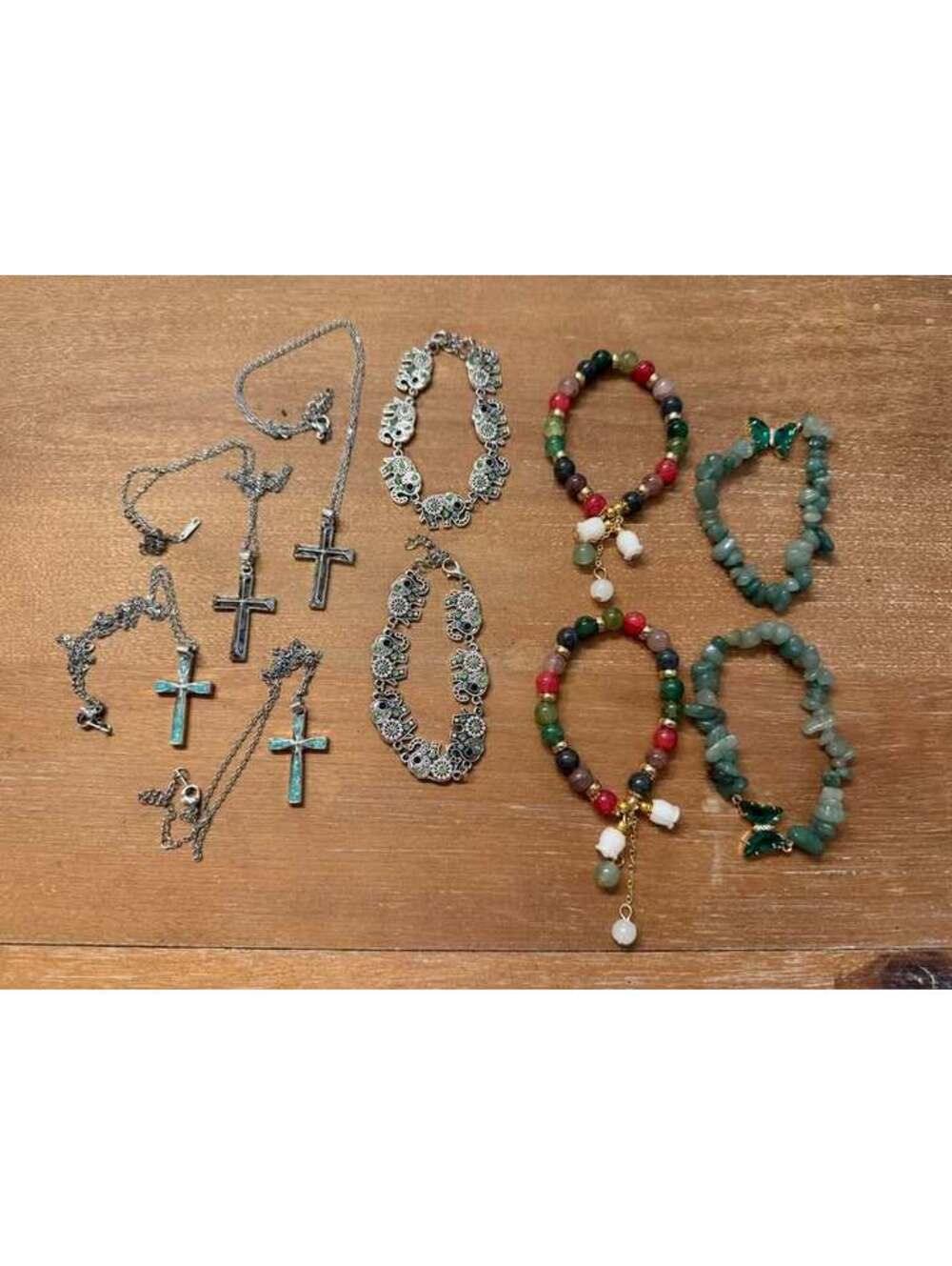 Brand New Jewelry Lot – Cross Necklaces, Elephant & Beaded Bracelets